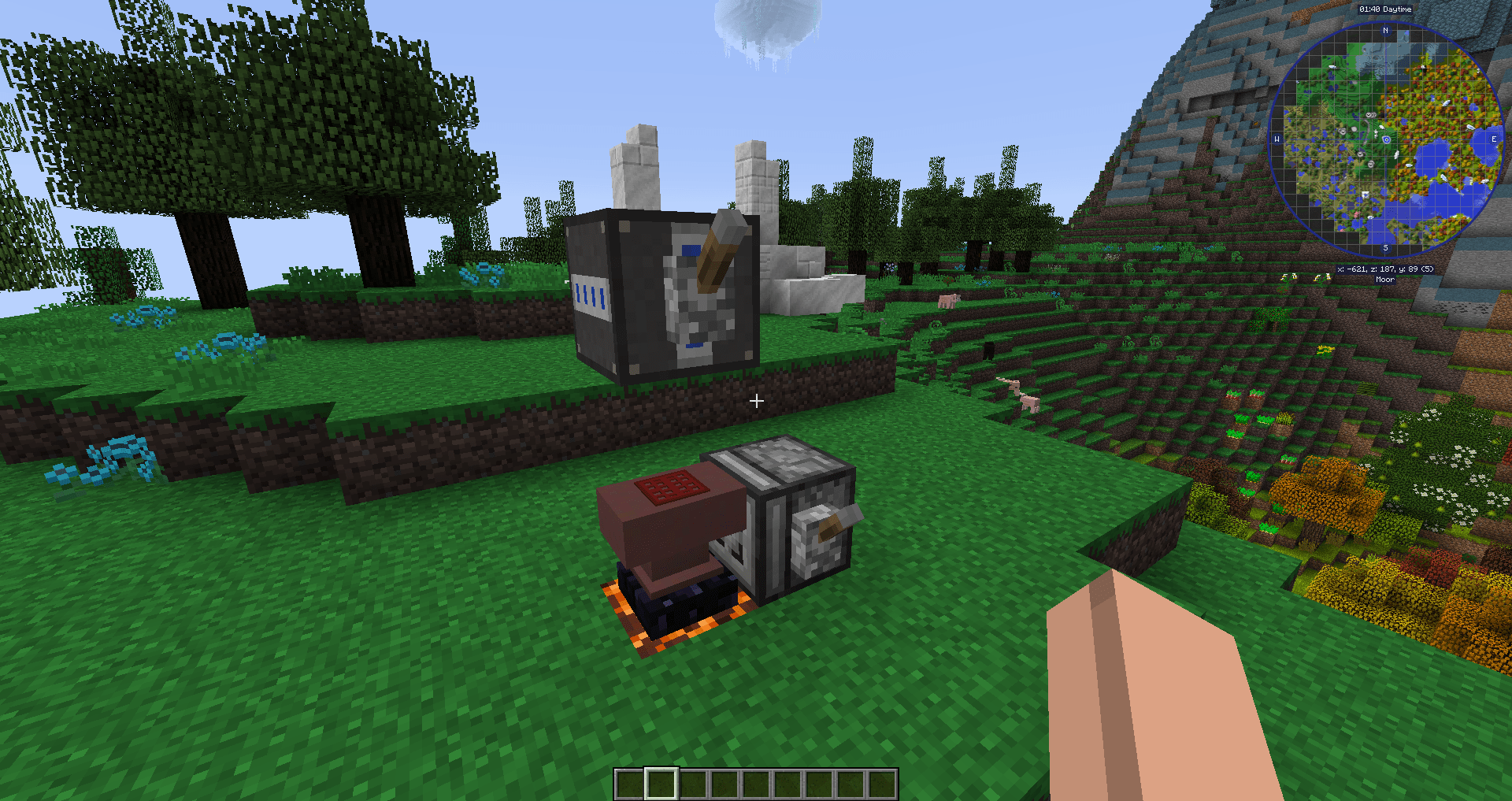Dropping a single iron ore onto an anvil with a mesh die