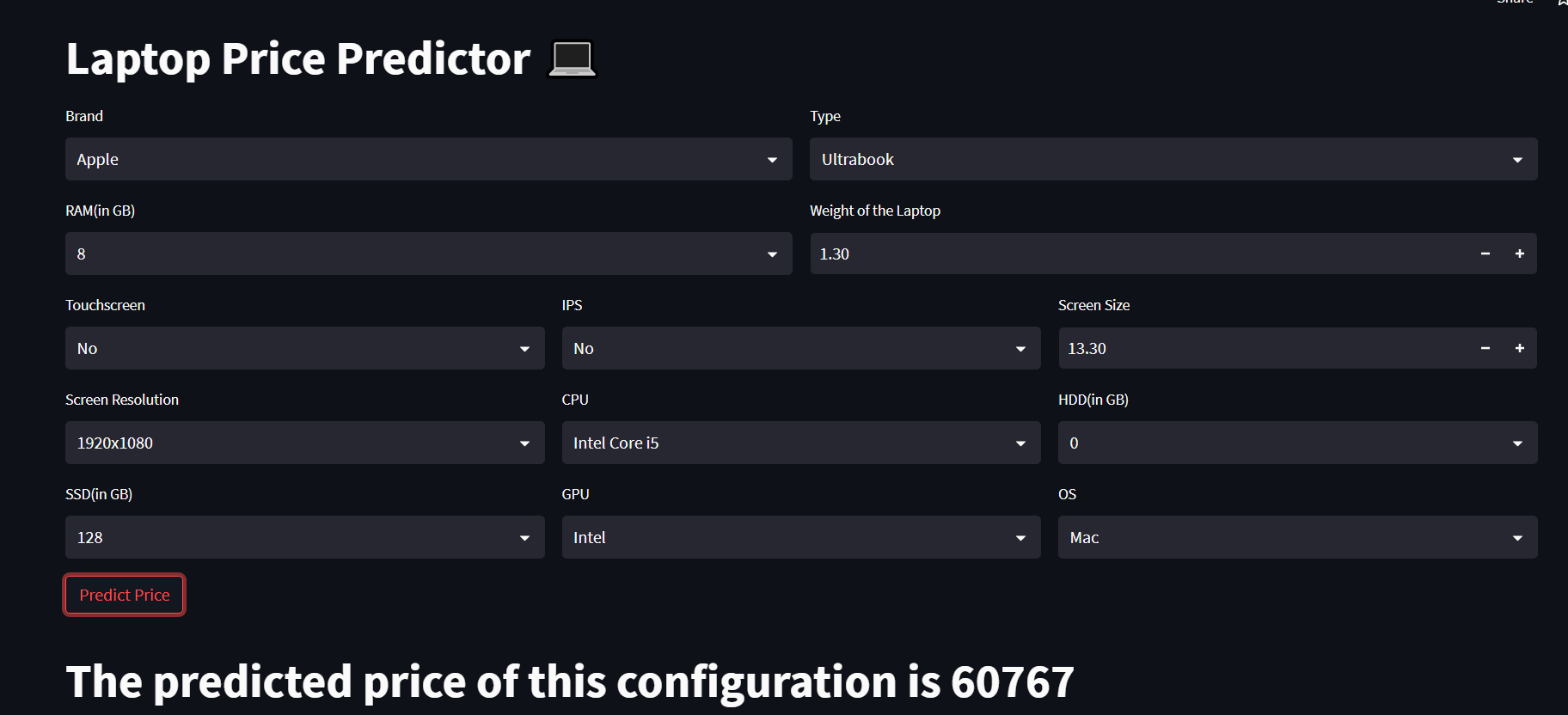 GitHub bhushanzade/LaptopPricePredictor