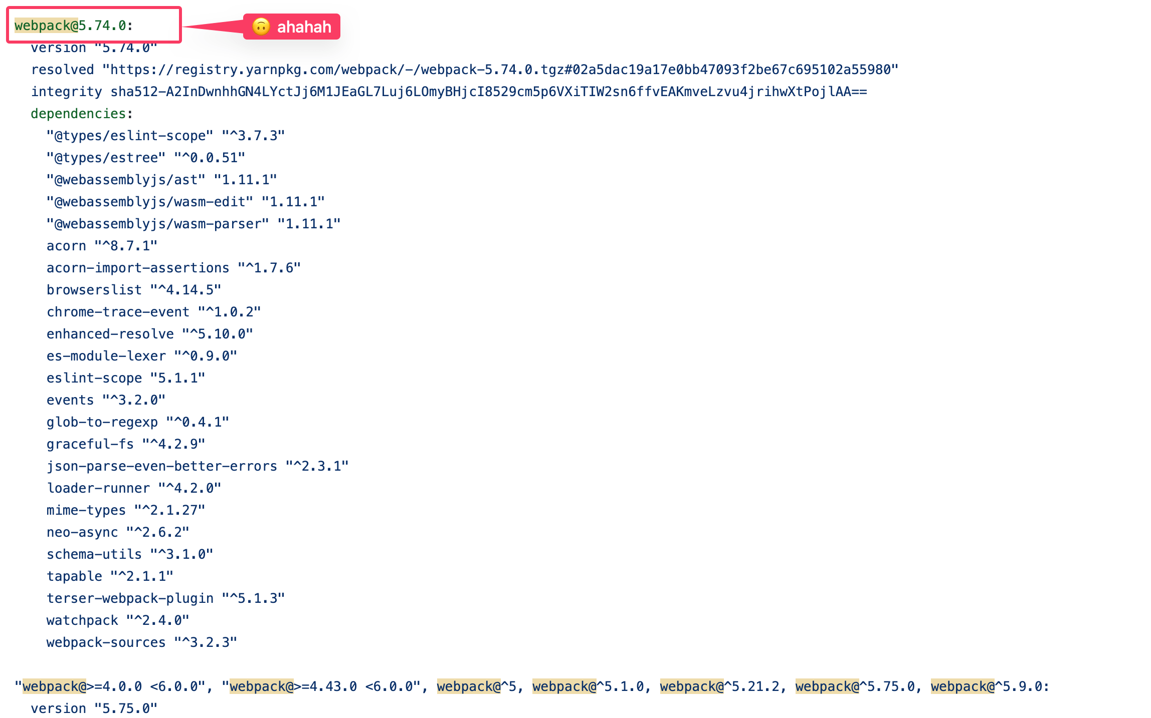 [Bug] yarn is not following yarn.lock for hoisting webpack