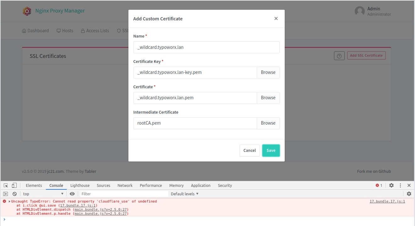Cannot use "Custom Certificate" · Issue 594 · jc21/nginx