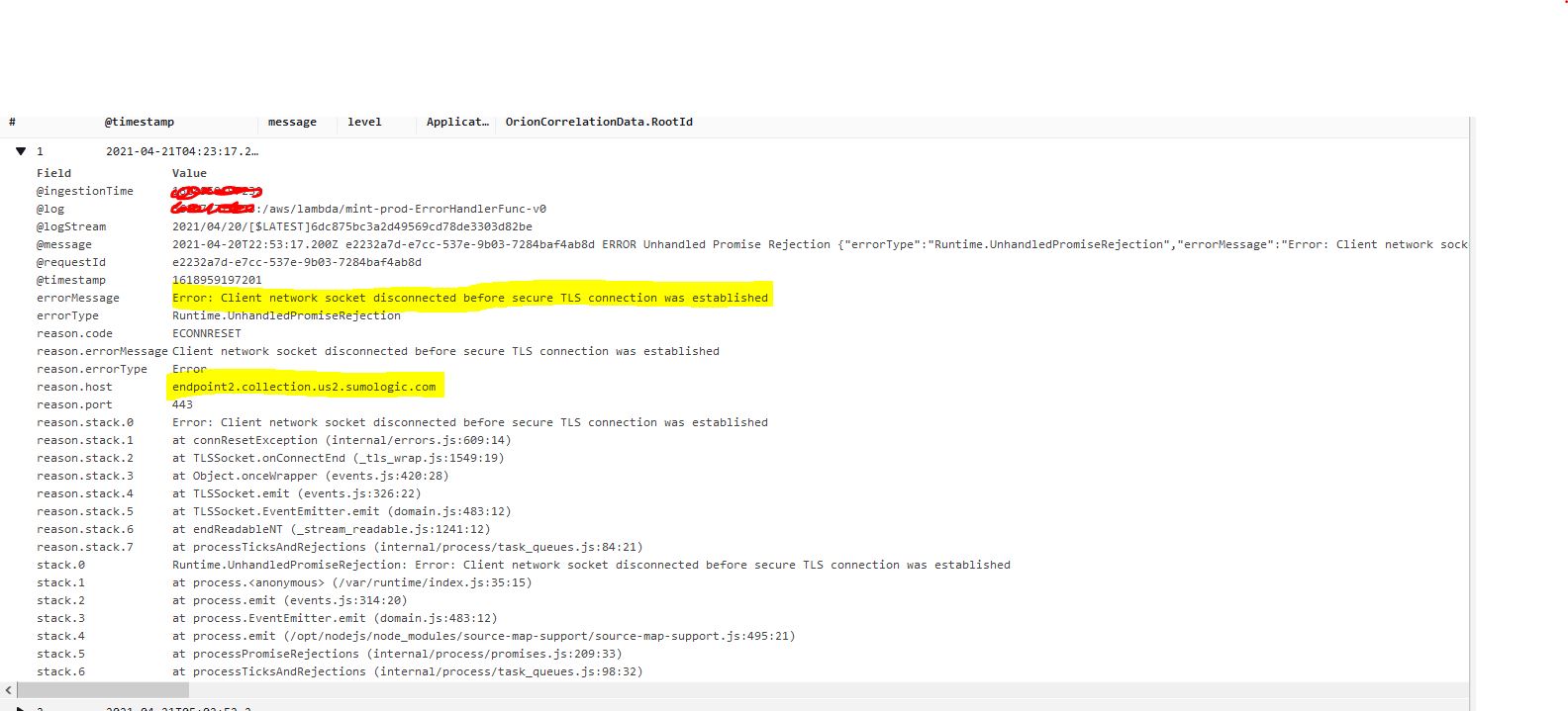 [AWSLambda] NetworkingError Client network socket disconnected