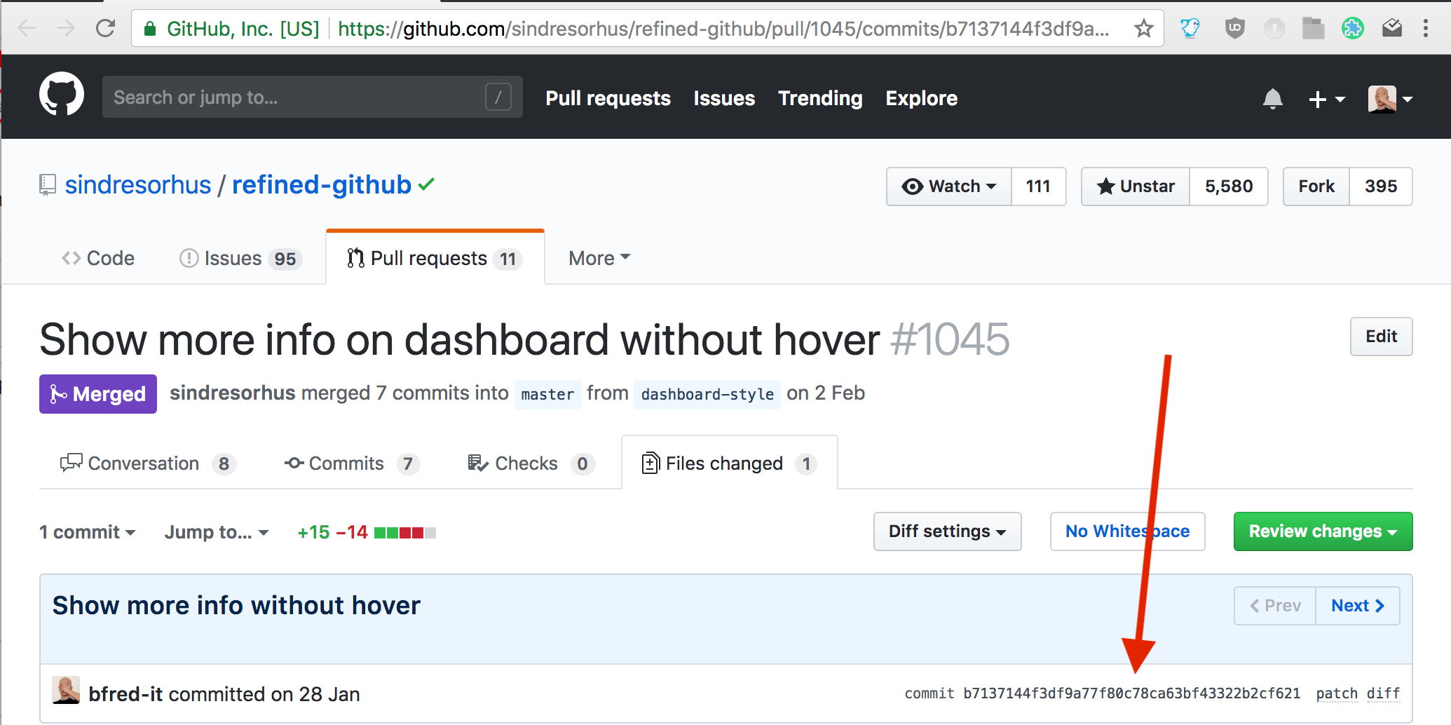 Link to commit page from PR commit · Issue 1053 · sindresorhus/refined