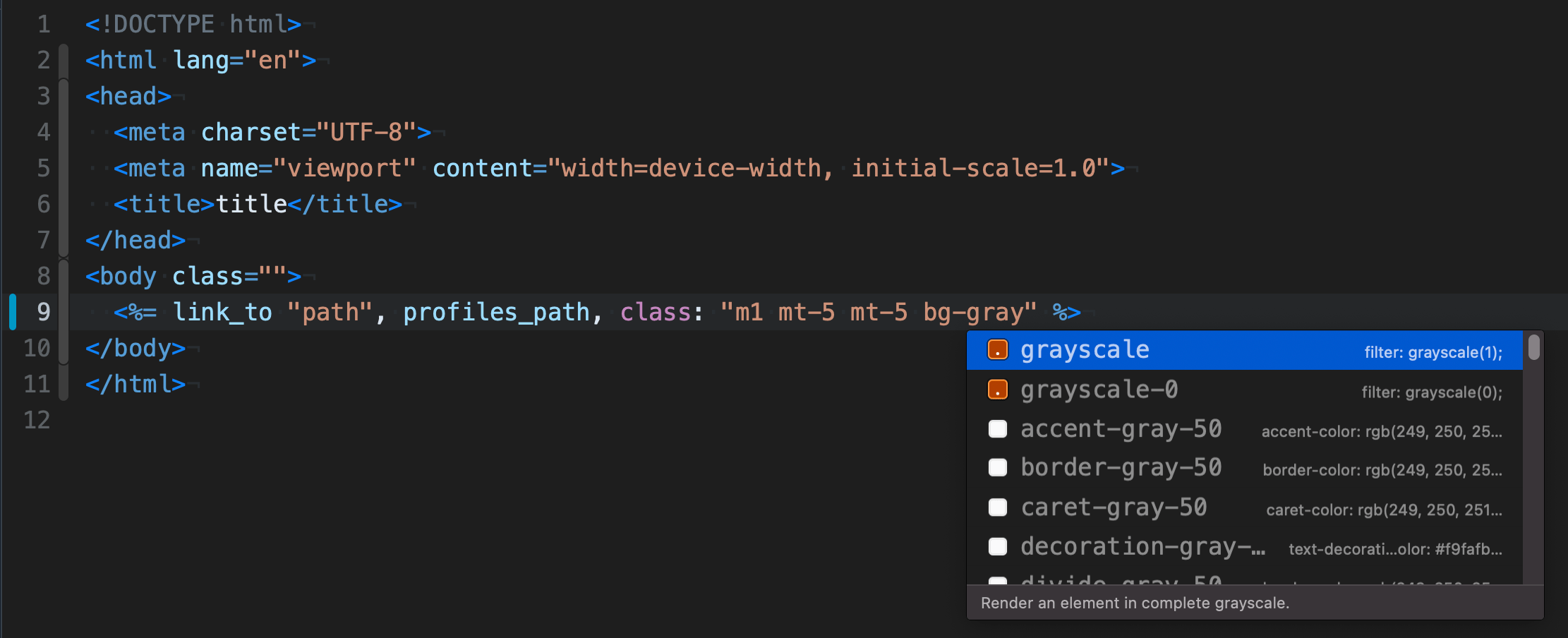 Tailwind completions differ between HTML class attributes and ERB class