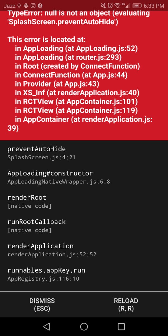 React native TypeError null is not an object (evaluating