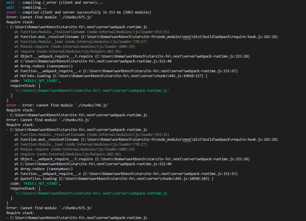Dynamic imports cause first `yarn dev` after `yarn build` to throw