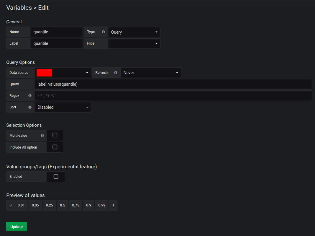 Prometheus `quantile` variable produces error `t.replace is not a