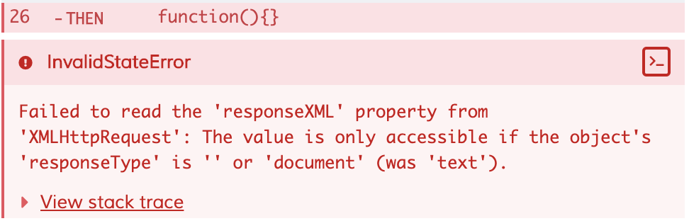 Failed to read the responseXML property from XMLHttpRequest. `responseType` was text
