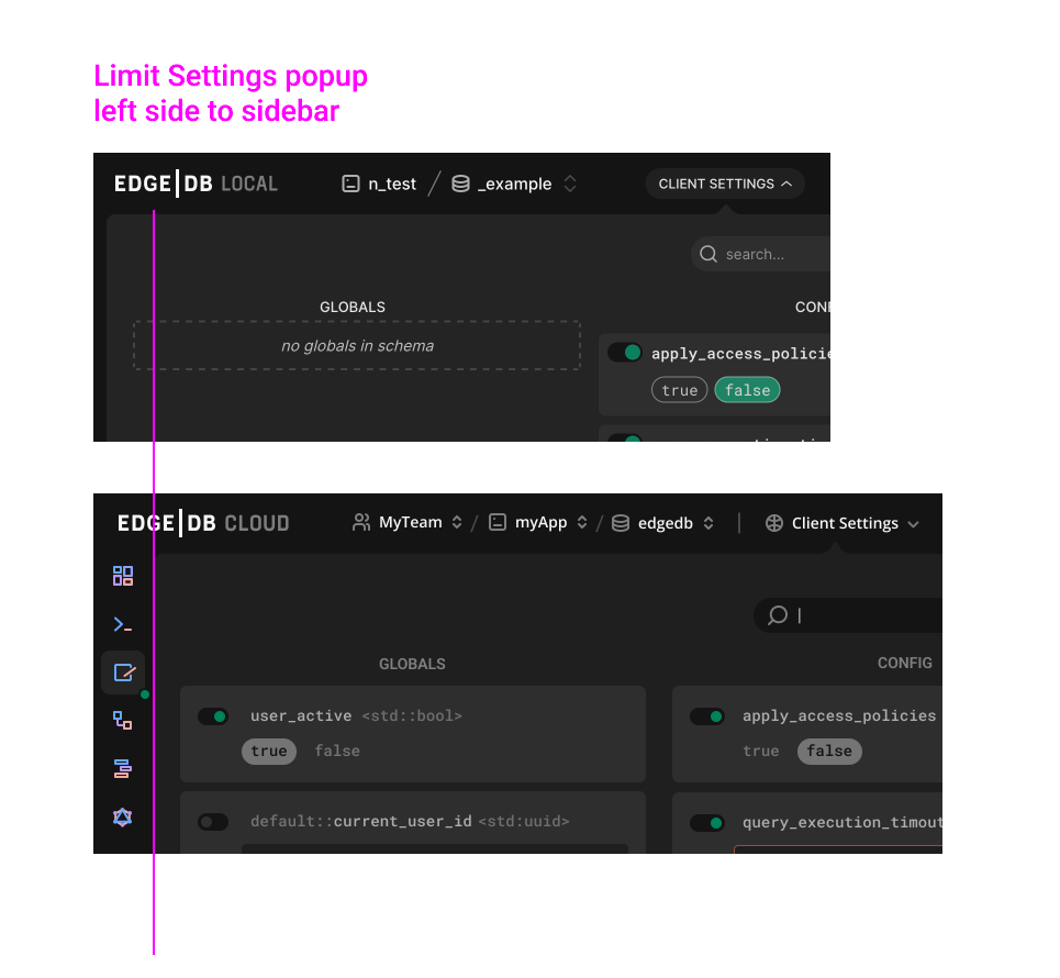 Limit Settings popup left side to sidebar · Issue 89 · edgedb/edgedb
