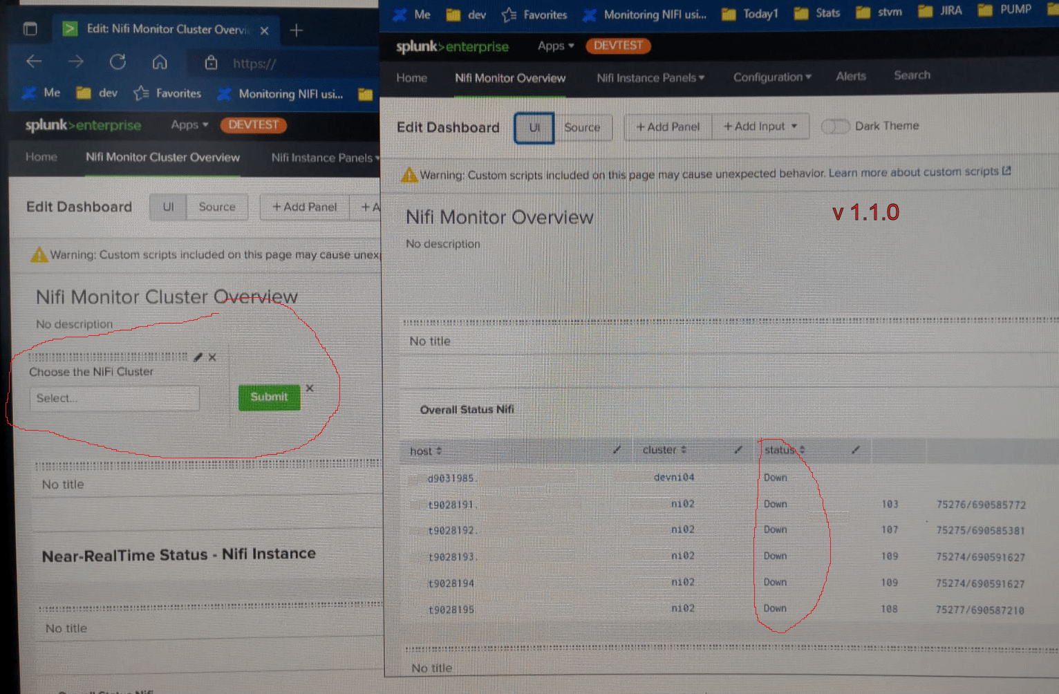 Nifi Monitor Overview 1.1.0 field to choose /select cluster missing