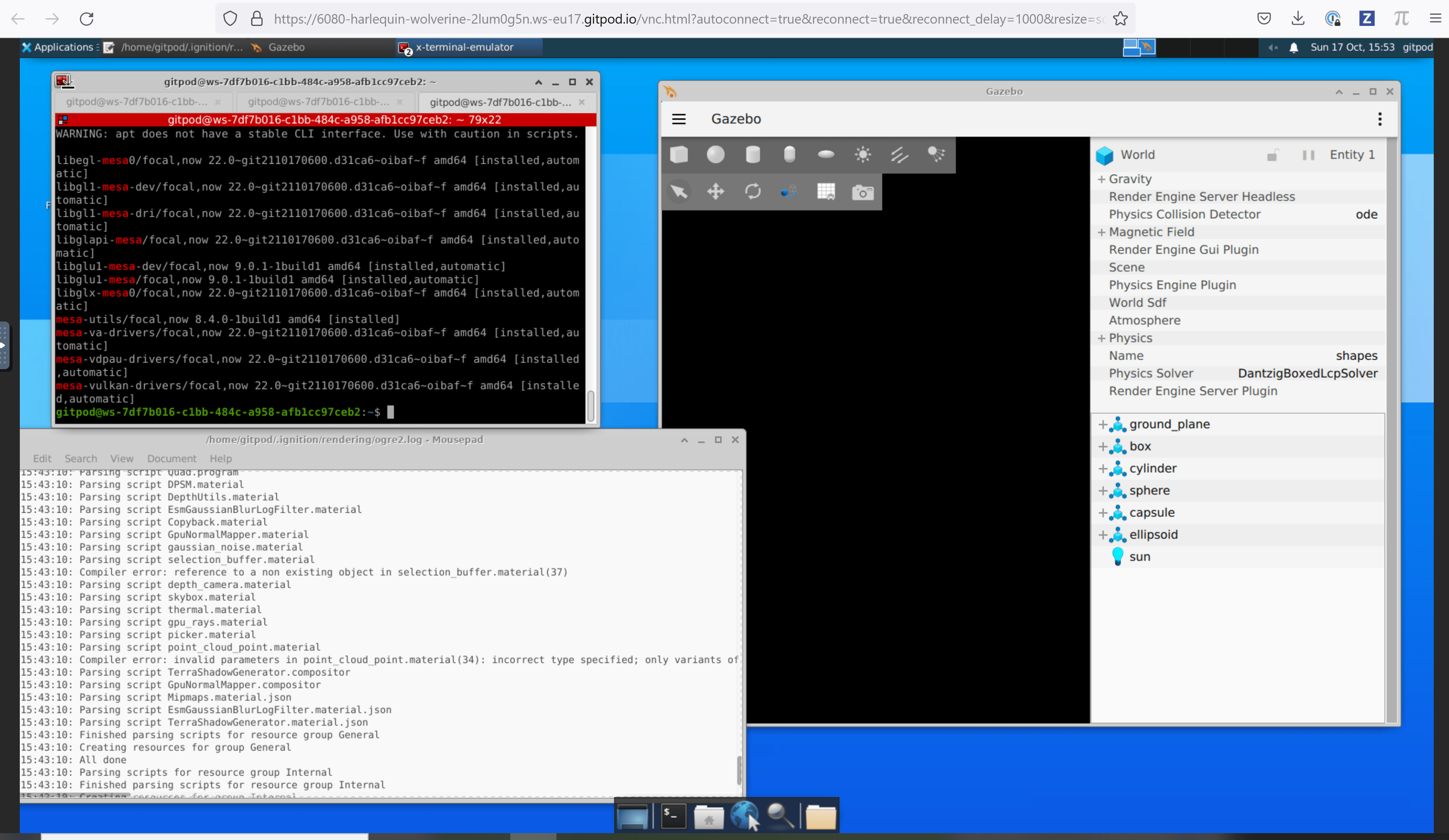 When OpenGL ogre2 rendering is happening via mesa's llvmpipe 21 or 22