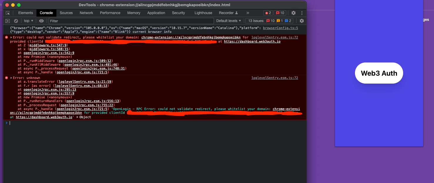 Unable to whitelist Chrome Extension in the dashboard to use 3Auth