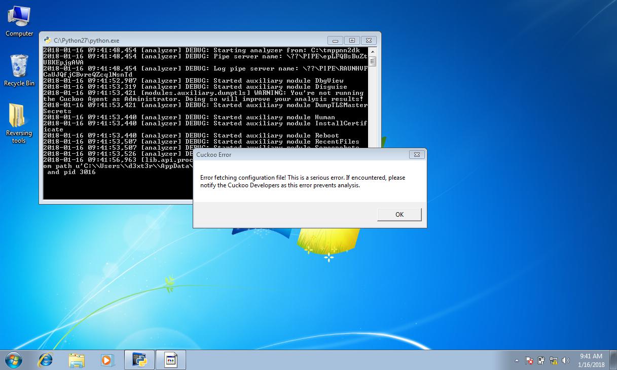 Error fetching configuration file! · Issue 2062 · cuckoosandbox/cuckoo