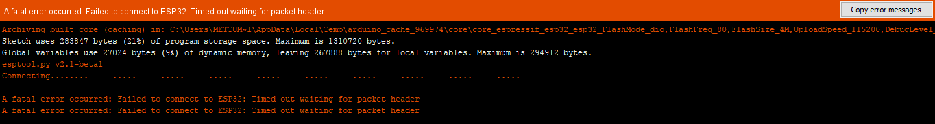 Failed to connect to ESP32 Timed out waiting for packet header · Issue