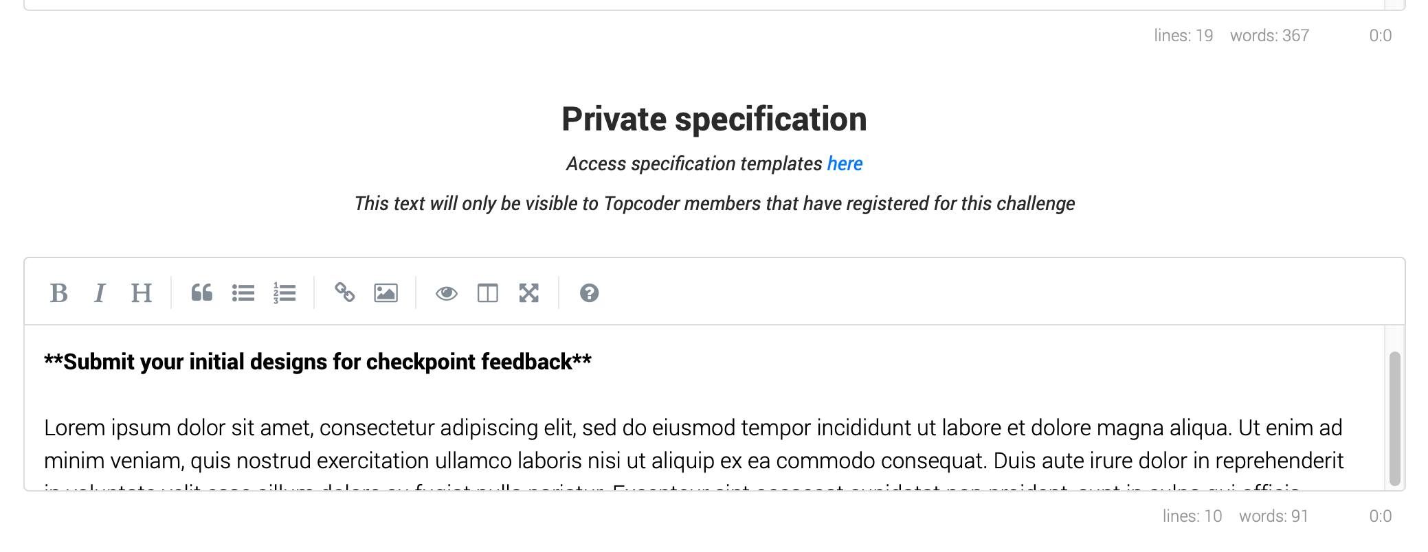 Can't scroll private specification · Issue 1421 · topcoderplatform/workmanager · GitHub