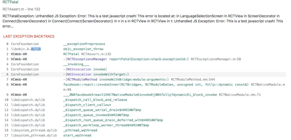 [iOS] React Native stack trace does not show JS lines