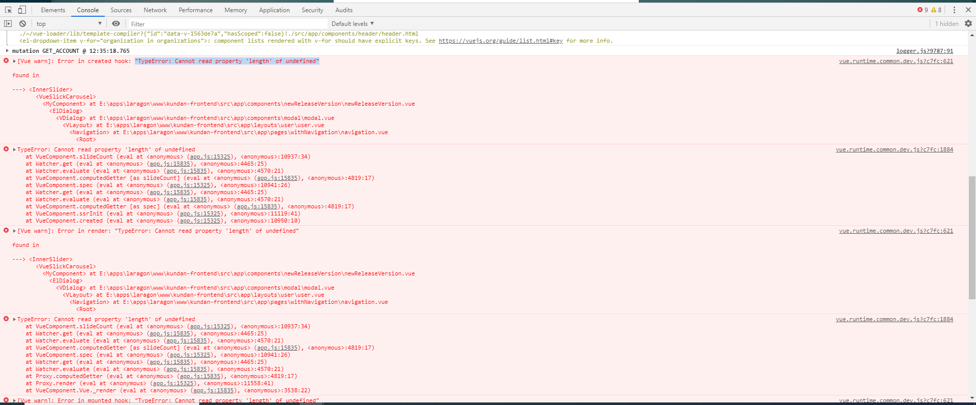 "TypeError Cannot read property 'length' of undefined