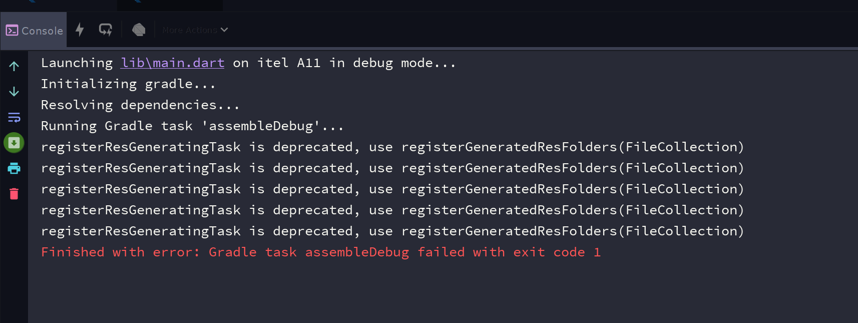 Finished with error Gradle task assembleDebug failed with exit code 1