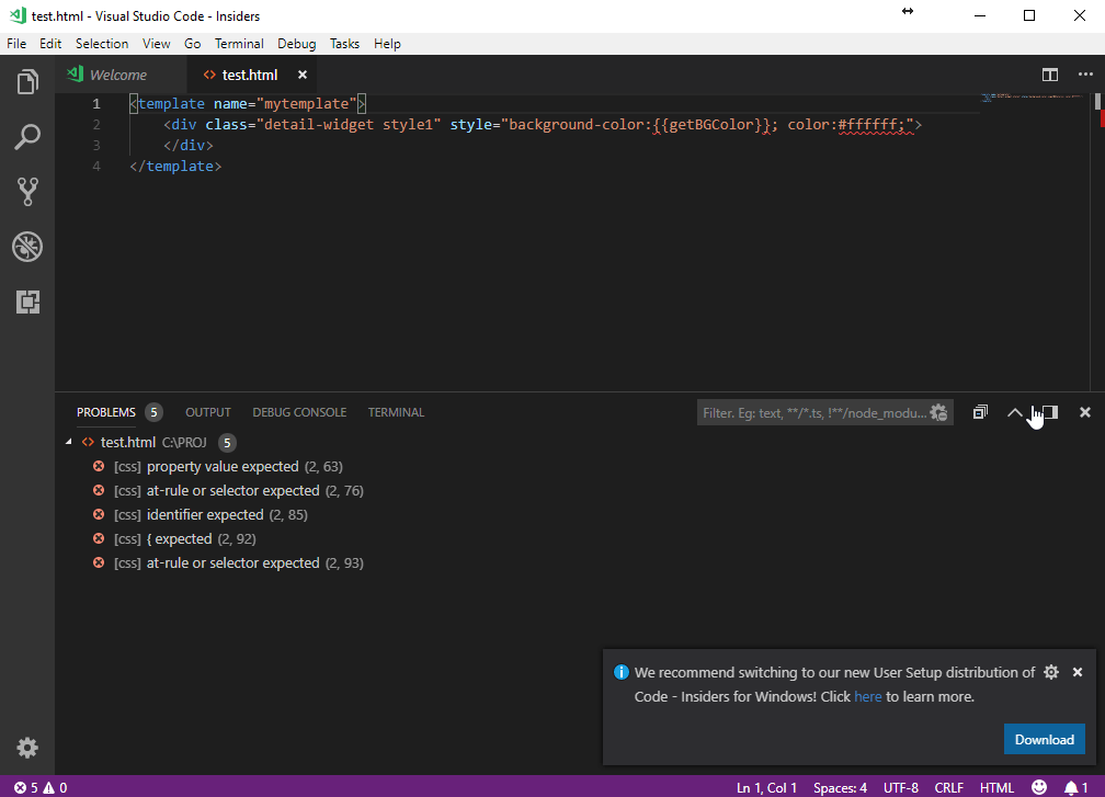 [handlebars] validation issue in Handlebars file (exactly the same as 18777) · Issue 55046