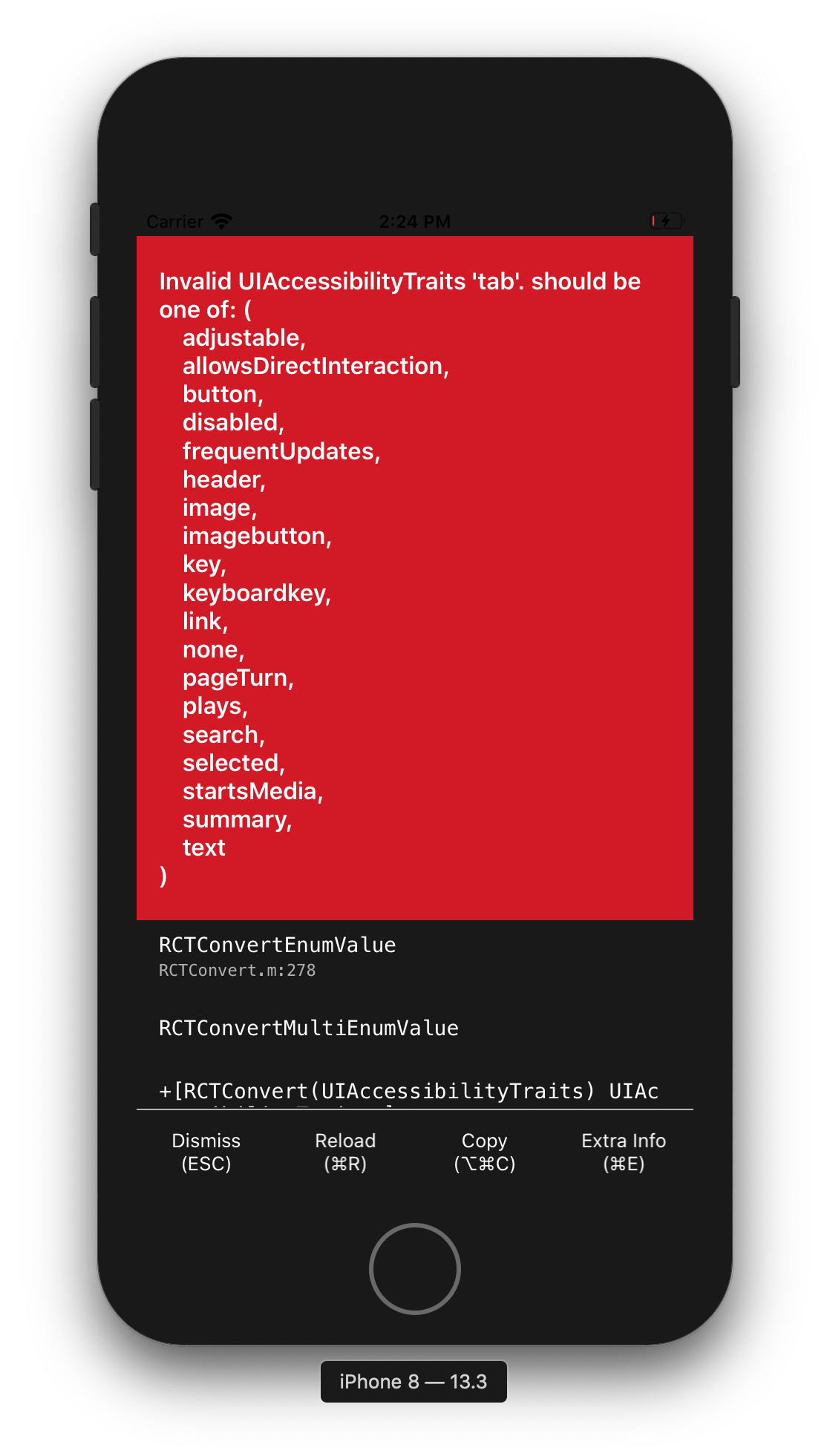 Invalid prop `accessibilityRole` of value `tab` supplied