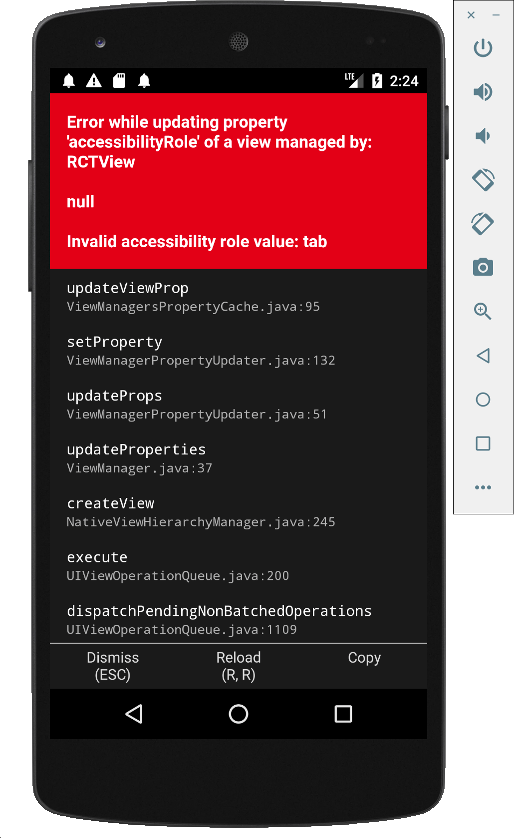 Invalid prop `accessibilityRole` of value `tab` supplied