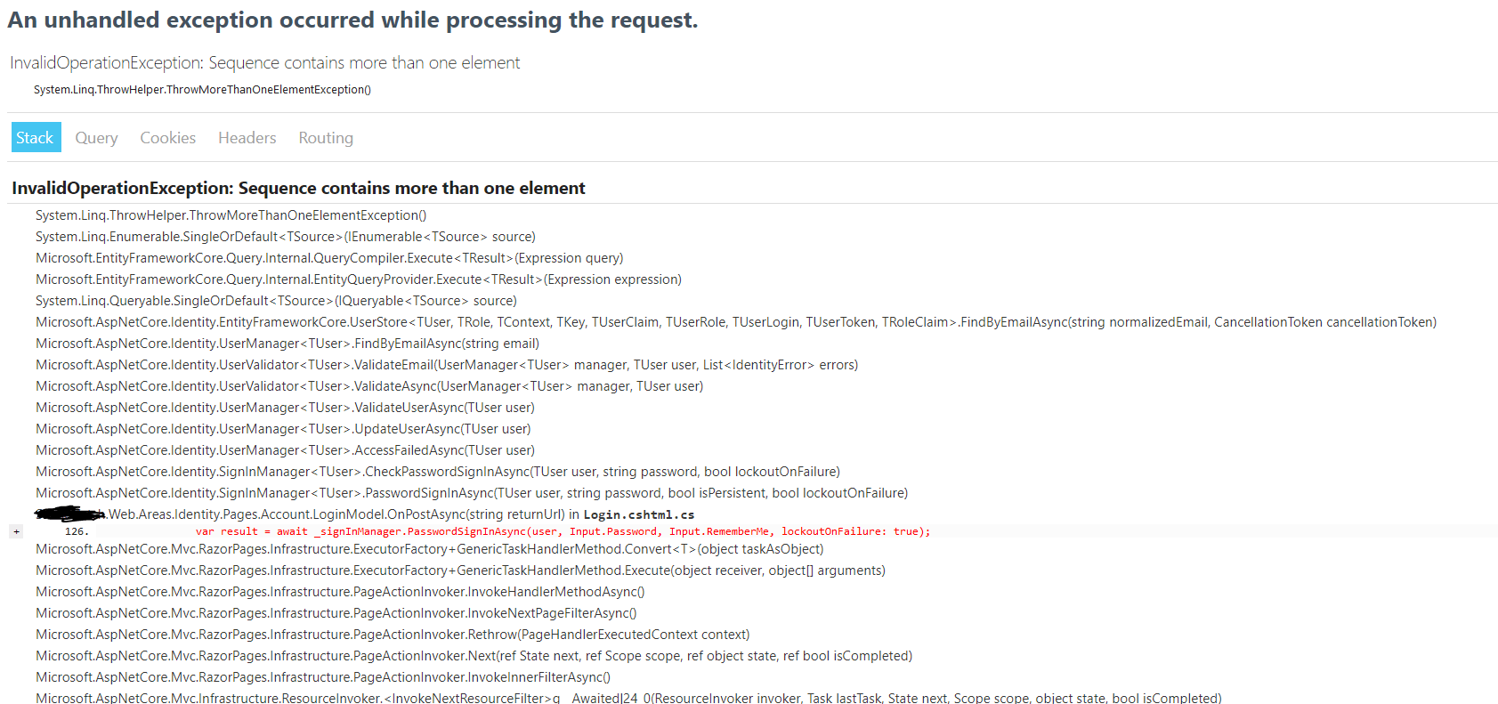 PasswordSignInAsync with duplicate emails Sequence contains more than