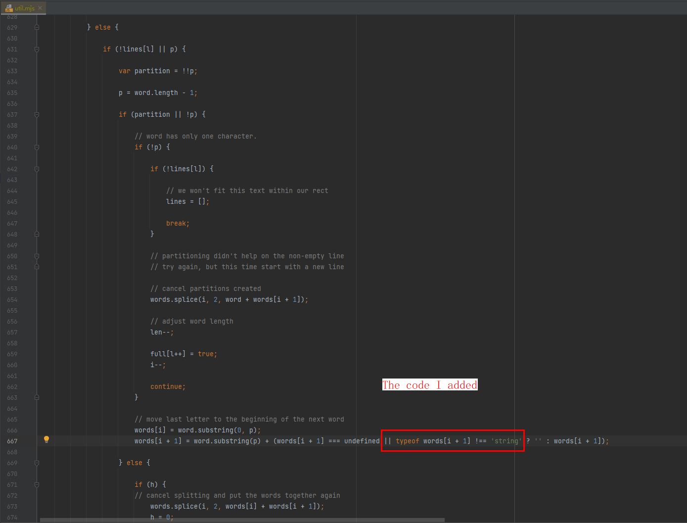 [Bug] Unexpected character '0' is added to broken text by util