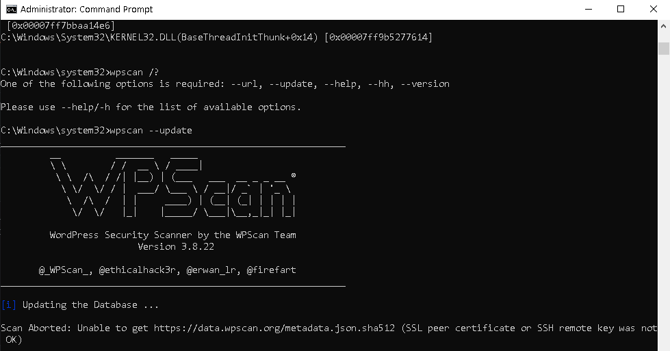 Scan Aborted Unable to get