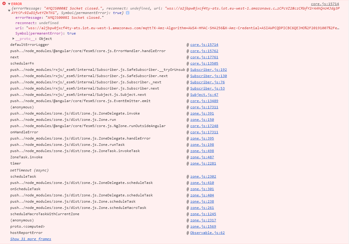 AMQJS0008I socket closed error on subscription · Issue 4233 · aws