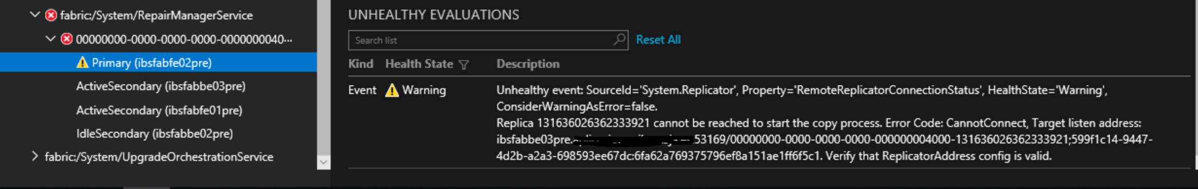 RepairManagerService stuck InBuild (on-prem Windows cluster) · Issue