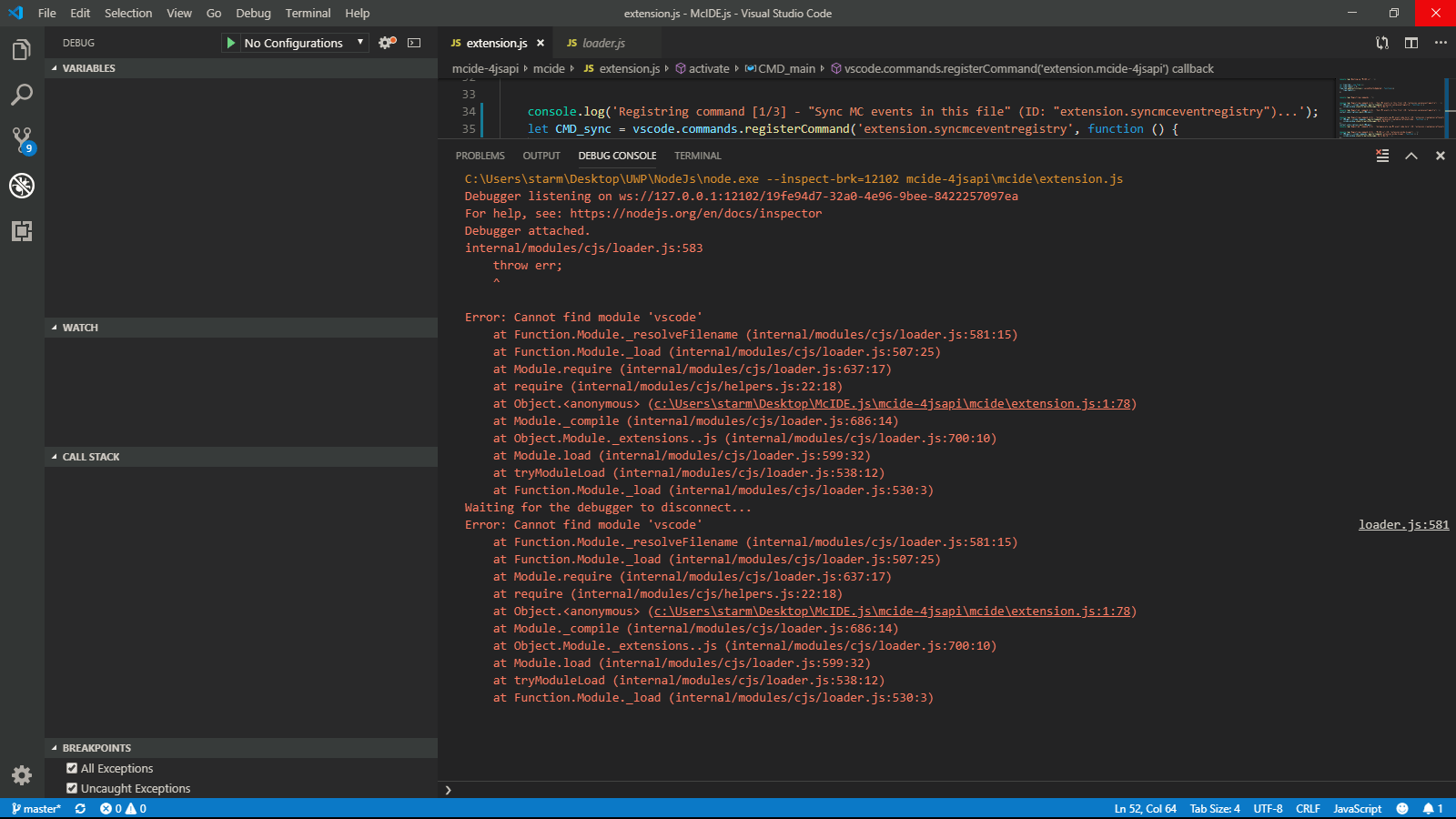 Visual Studio Code can't find itself (a. k. a. ALWAYS open folder with ".vscode" AND ".node
