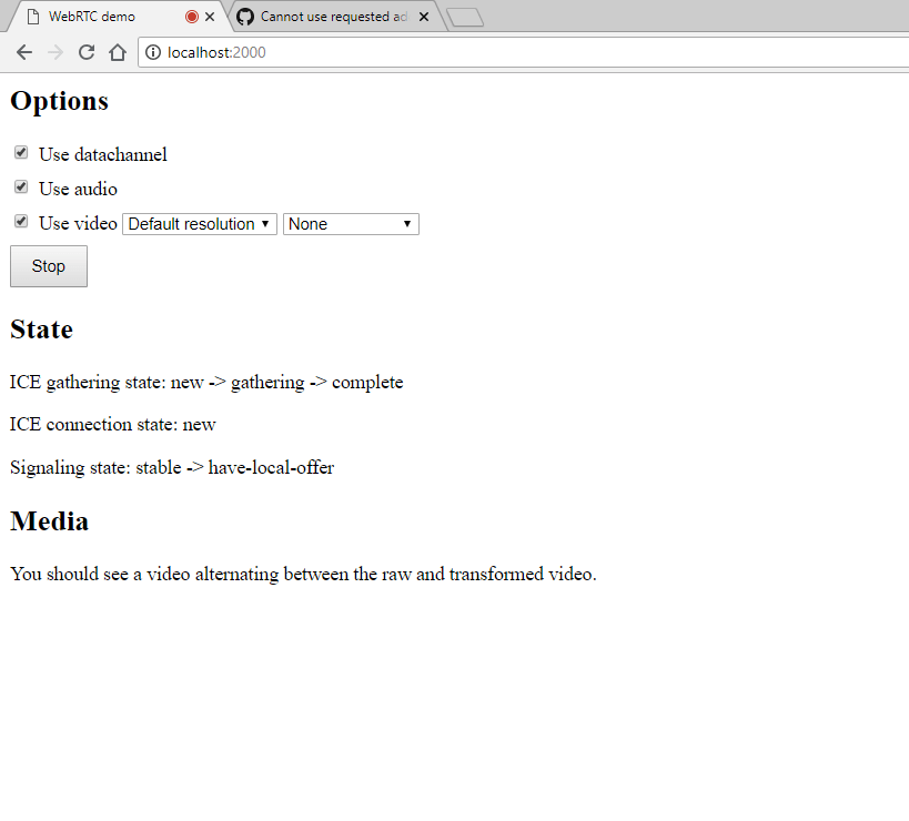 Cannot use requested address on server example · Issue 52 · aiortc