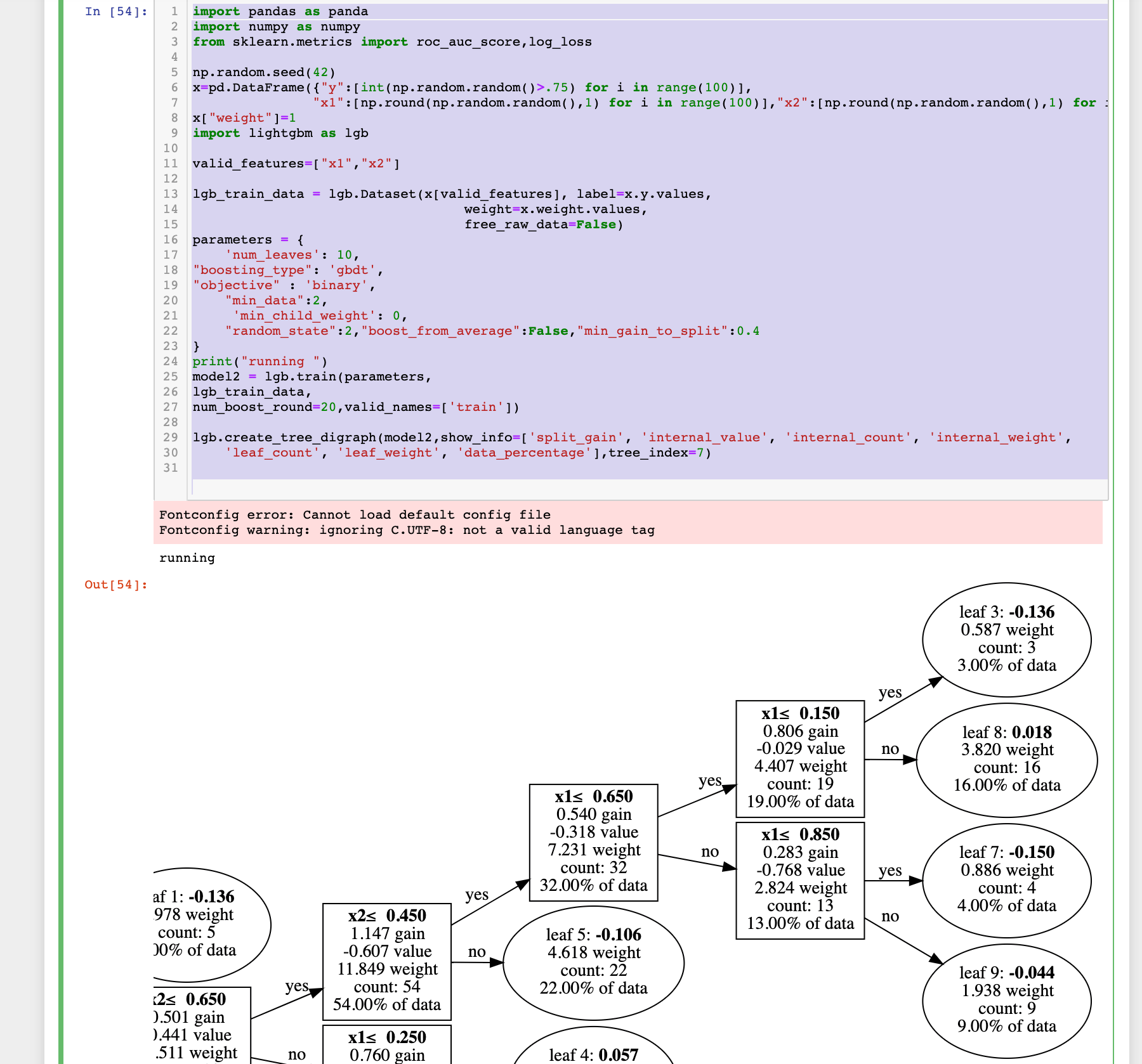 Issue with min_gain_to_split and how to calculate weight as shown in