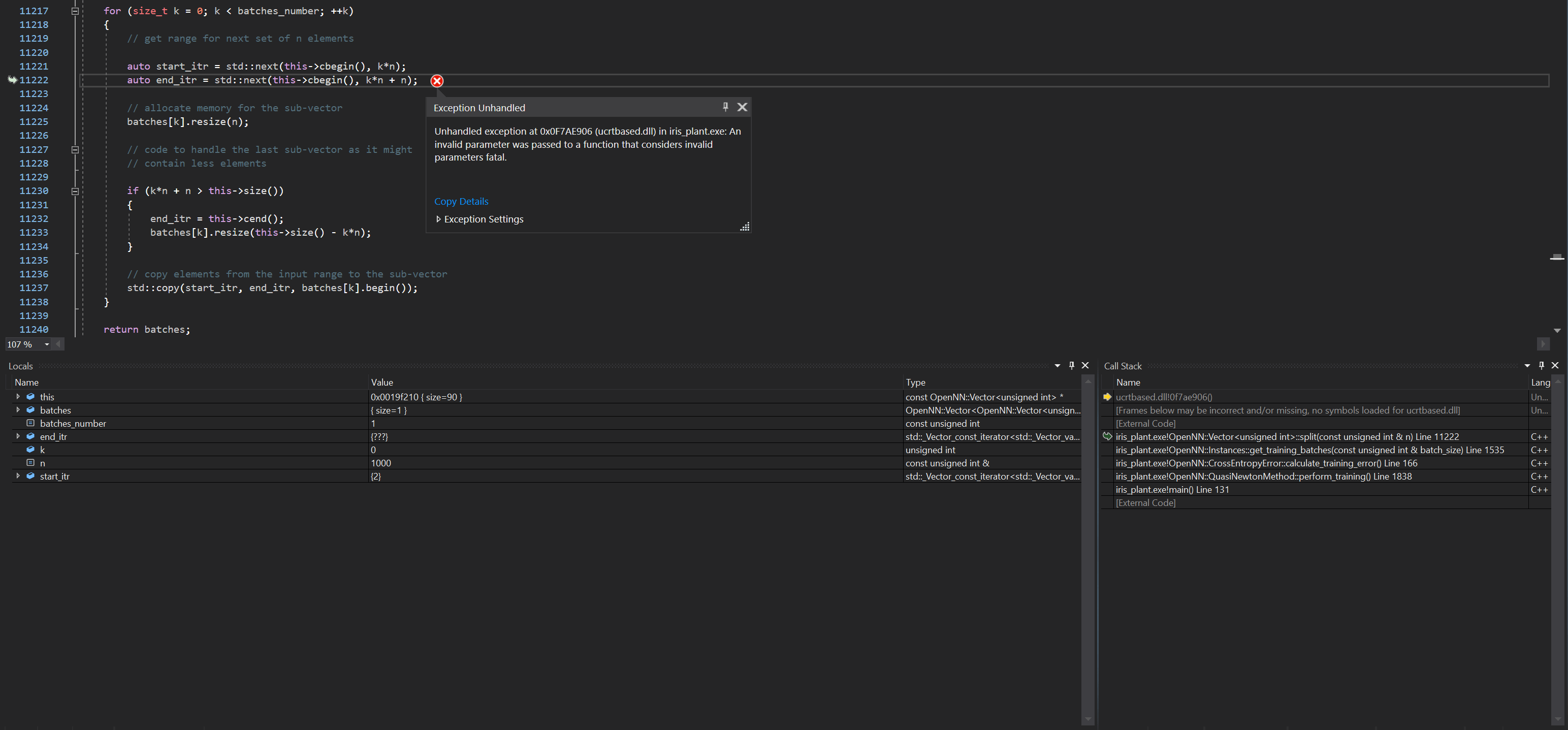vector iterator + offset out of range · Issue 80 · Artelnics/opennn