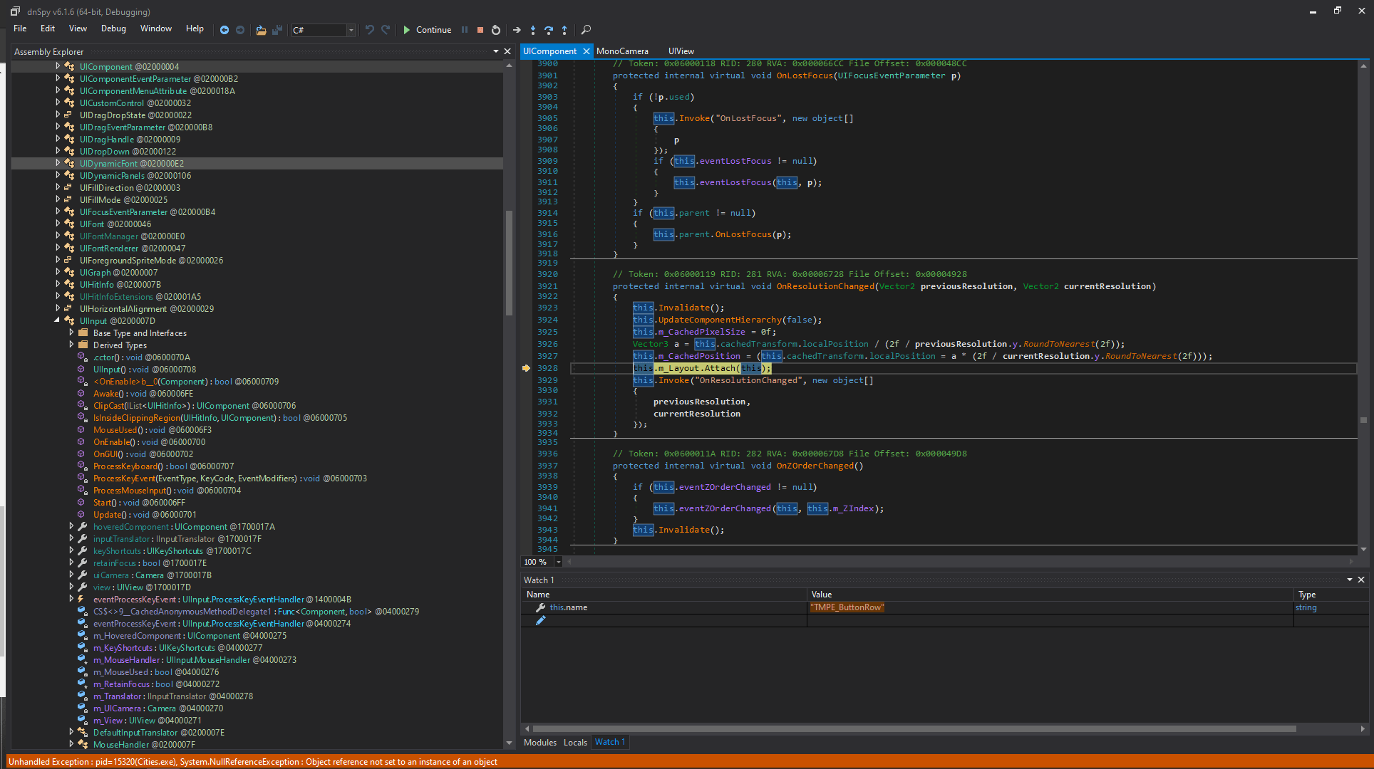 OnResolutionChanged throws null refrence exception when using First