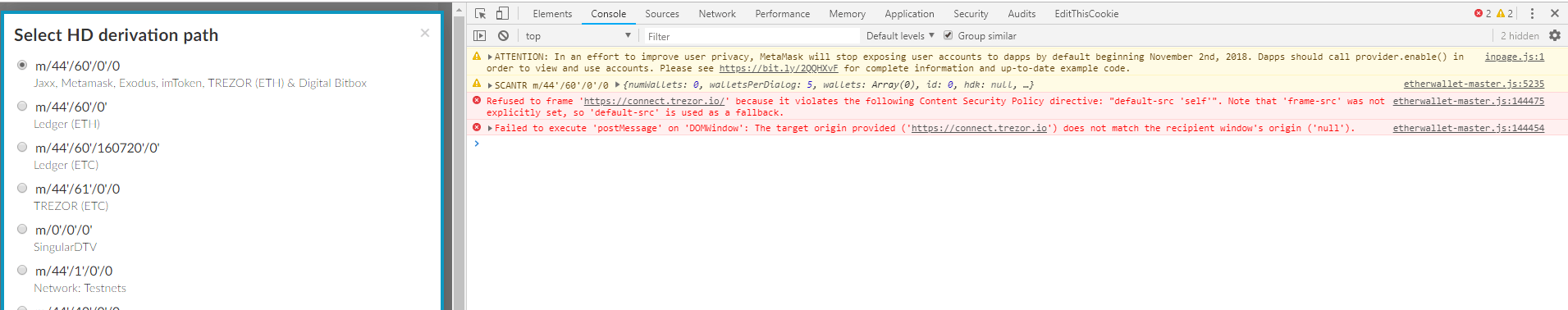 Trezor error TypeError The first argument must be one of type string