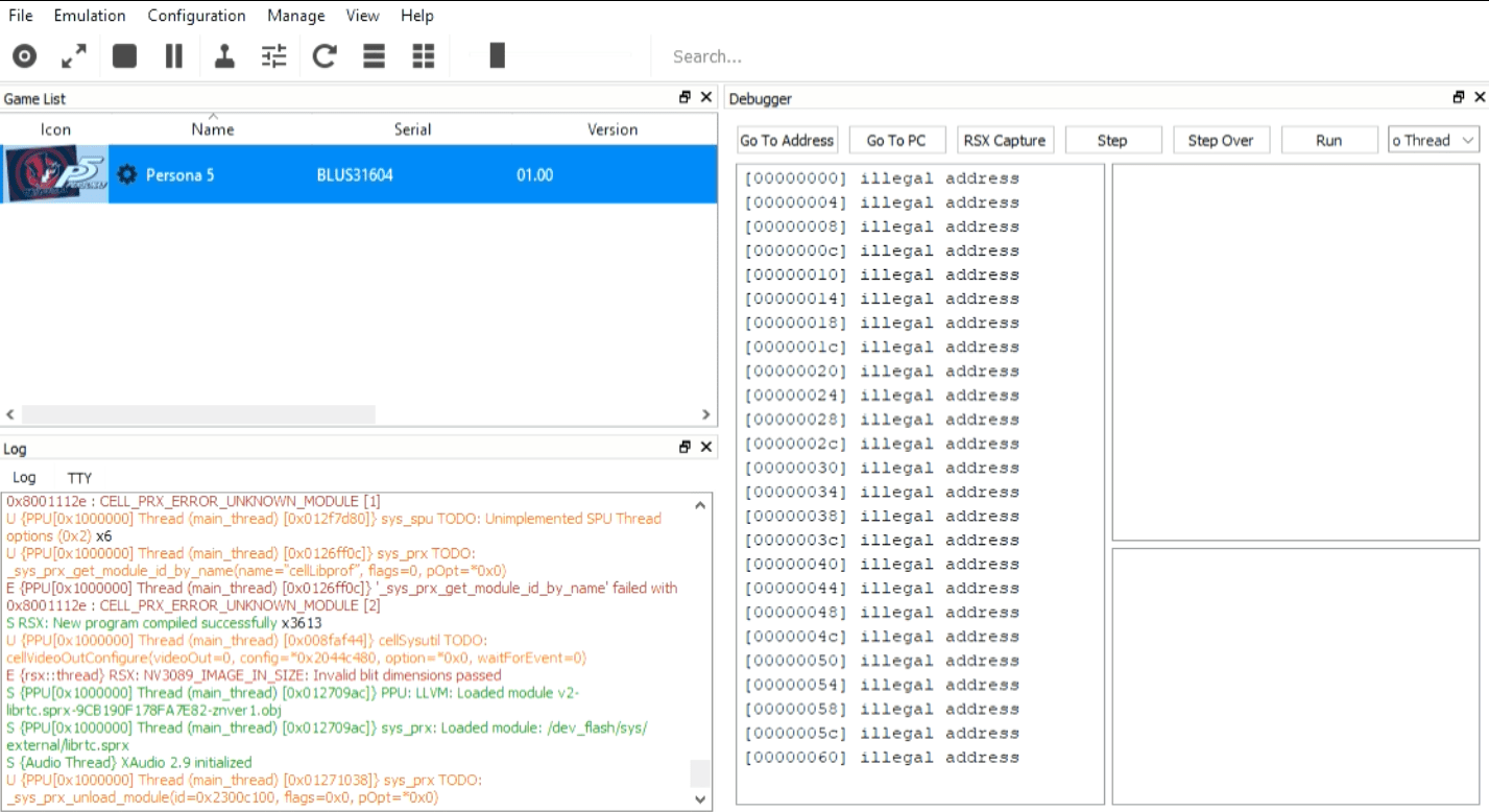 Persona 5 BLUS31604 SPU LLVM don't Boot Game Then RPCS3 Freeze