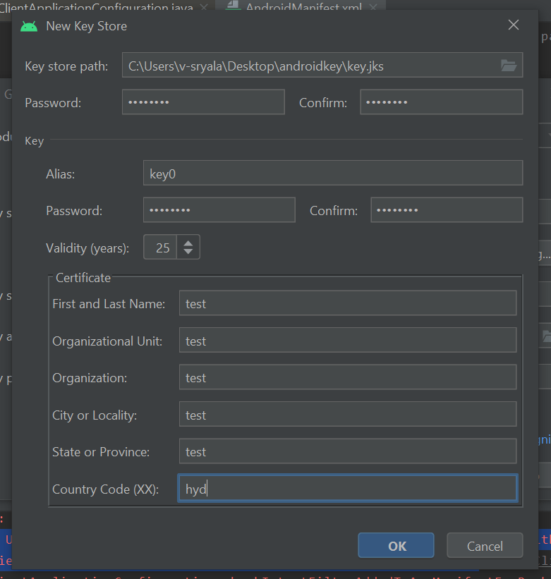 Android sample not working with Keystore key generated. Crash message