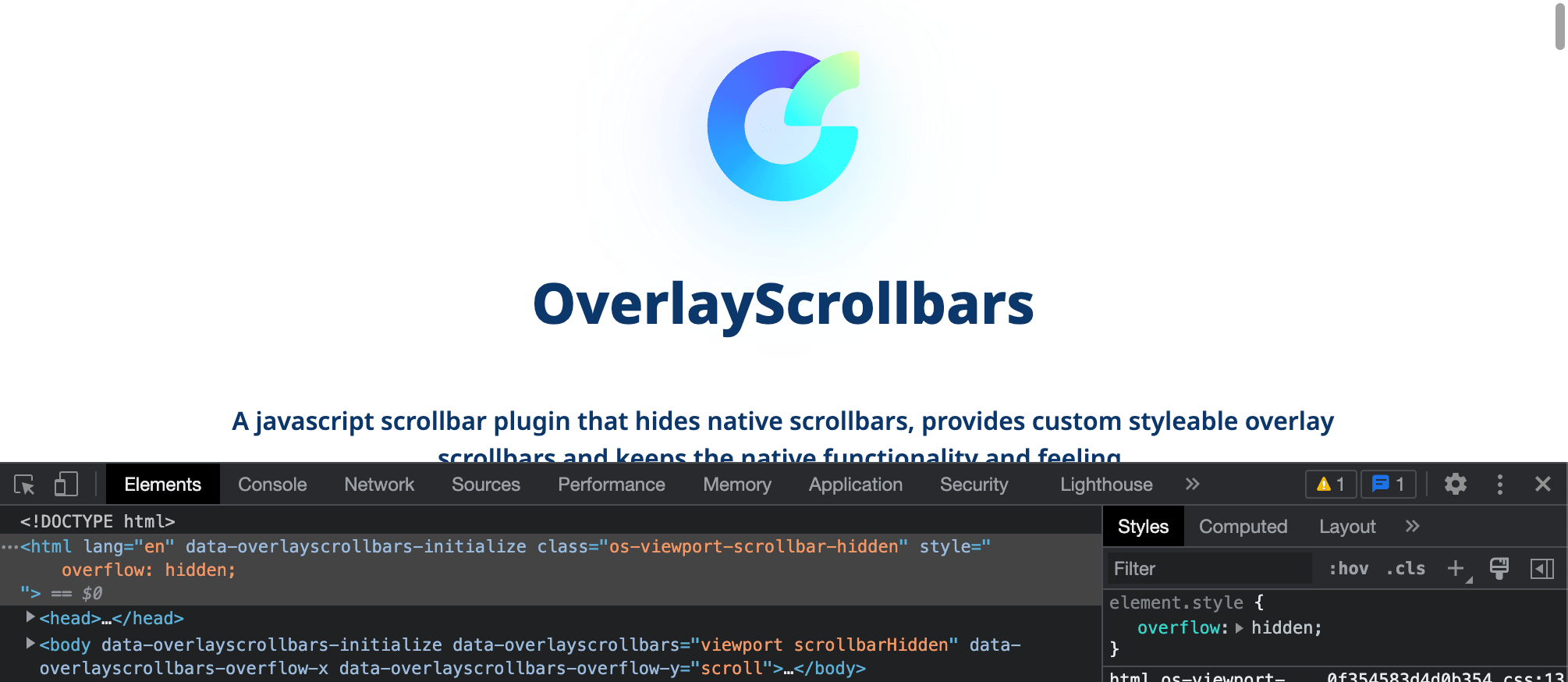 Scrollbar breaks when overflow property is applied to tag