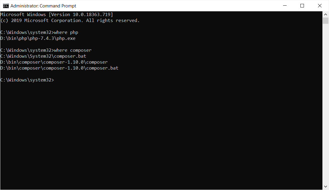 How to install composer on Windows to another drive