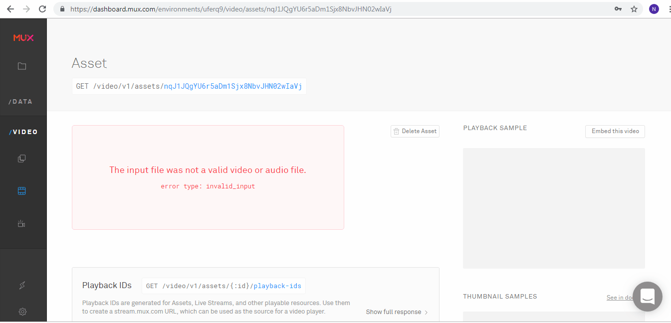 "The input file was not a valid video or audio file. error type