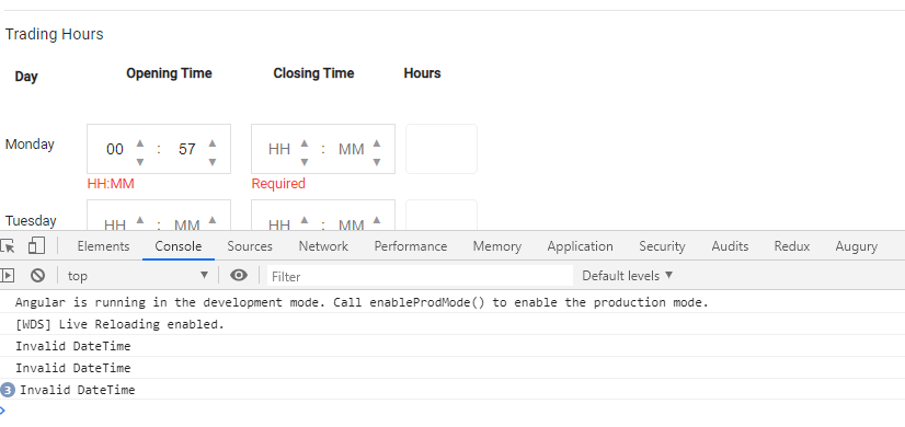 ngxtimepickerfield 24 hour format Invalid DateTime for 0000 to 0059