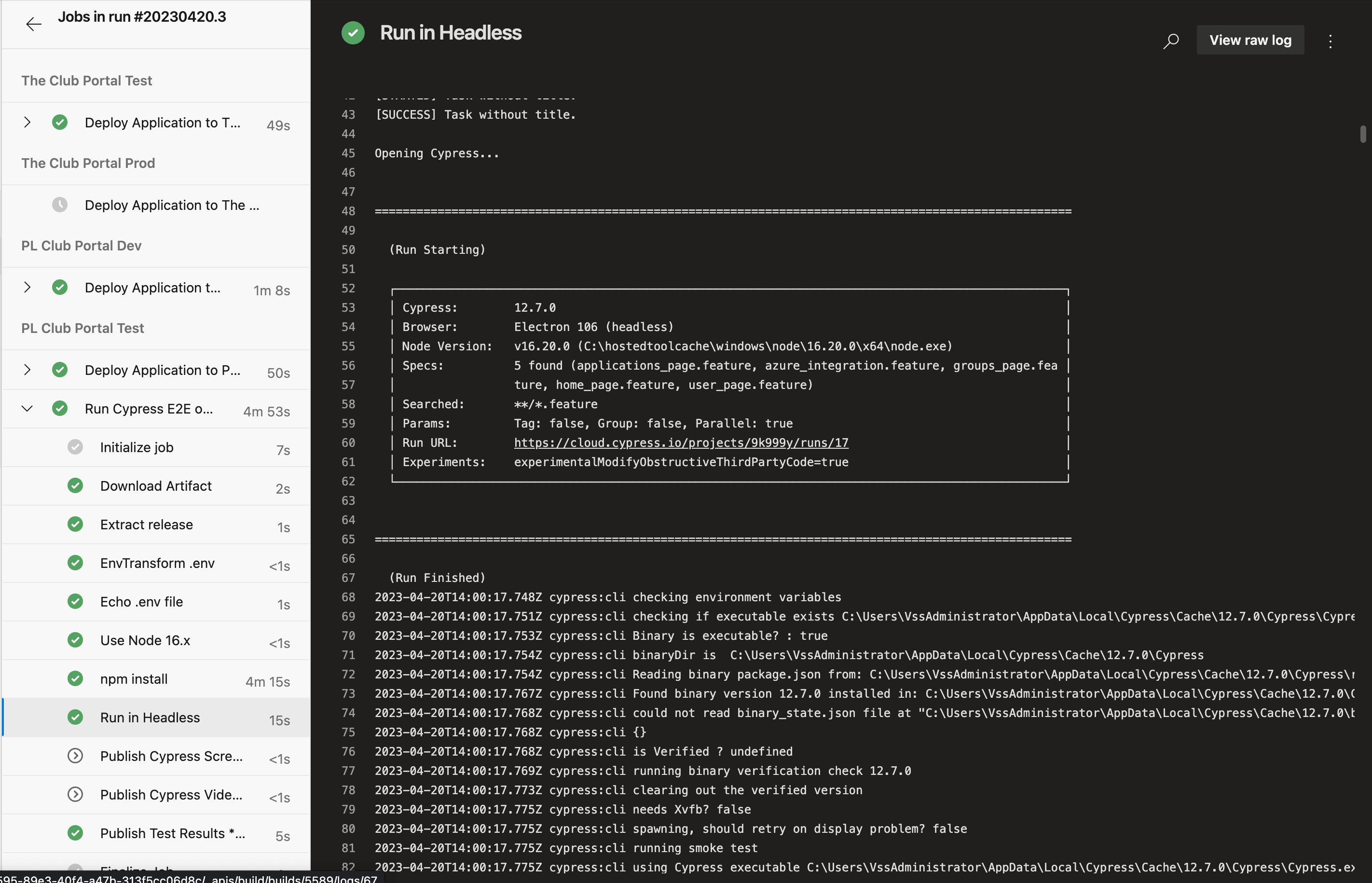 Cypress installation and execution on Azure Pipeline after introducing echo.env file to template