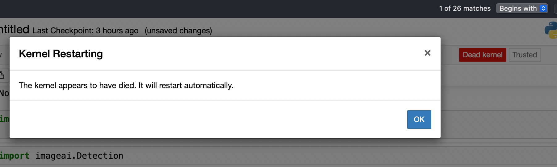 Kernel dies when importing imageai.Detection on Apple Silicon M1