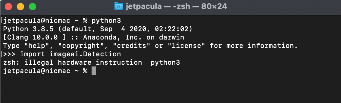 Kernel dies when importing imageai.Detection on Apple Silicon M1