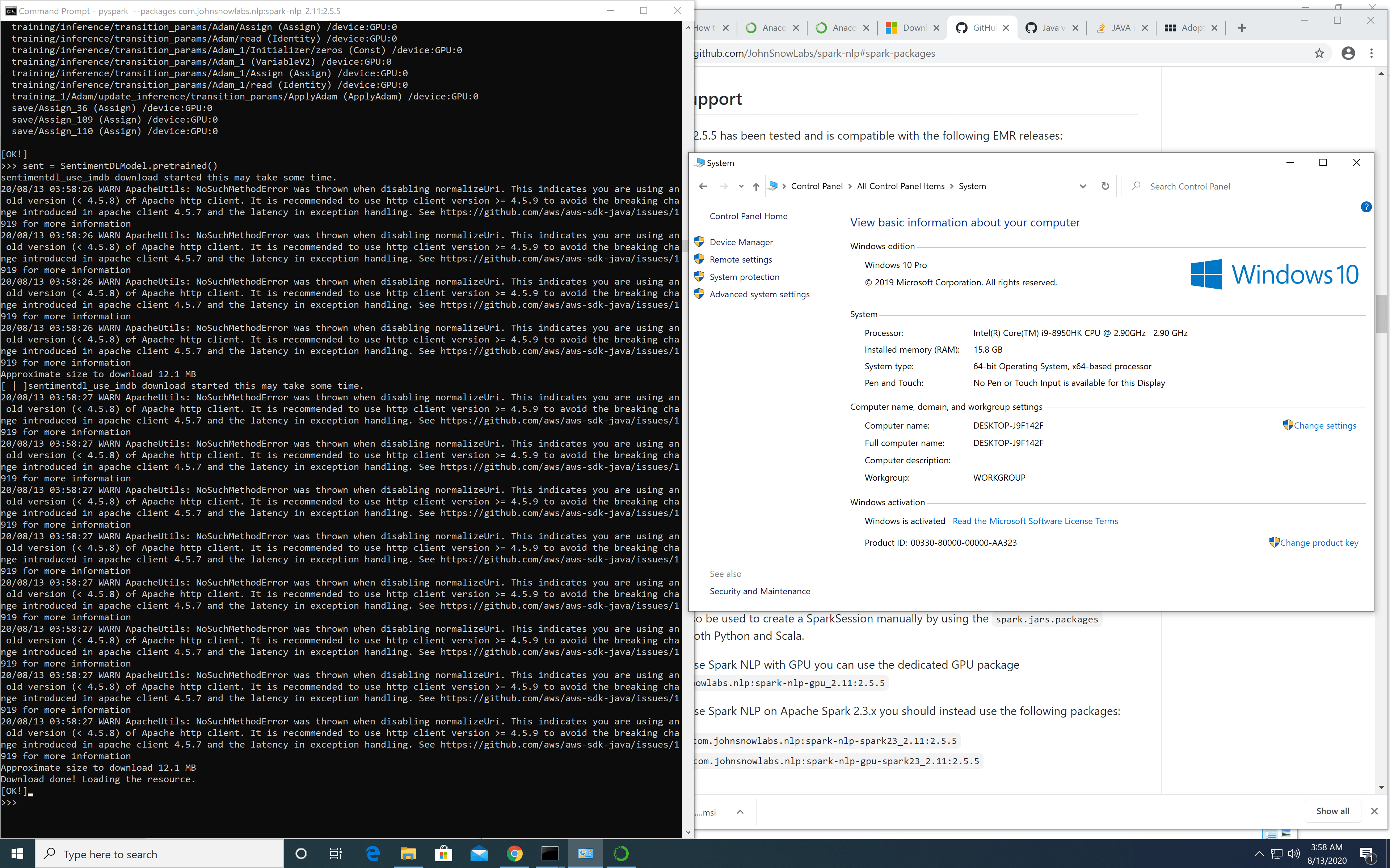How to correctly install Spark NLP on Windows 8 and 10 · Discussion