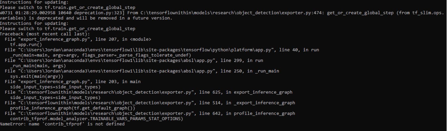 NameError name 'contrib_tfprof' is not defined. Export Inference Graph