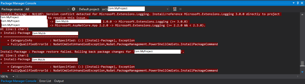 c nuget not resolving dependency using what specified in nuget package for Microsoft