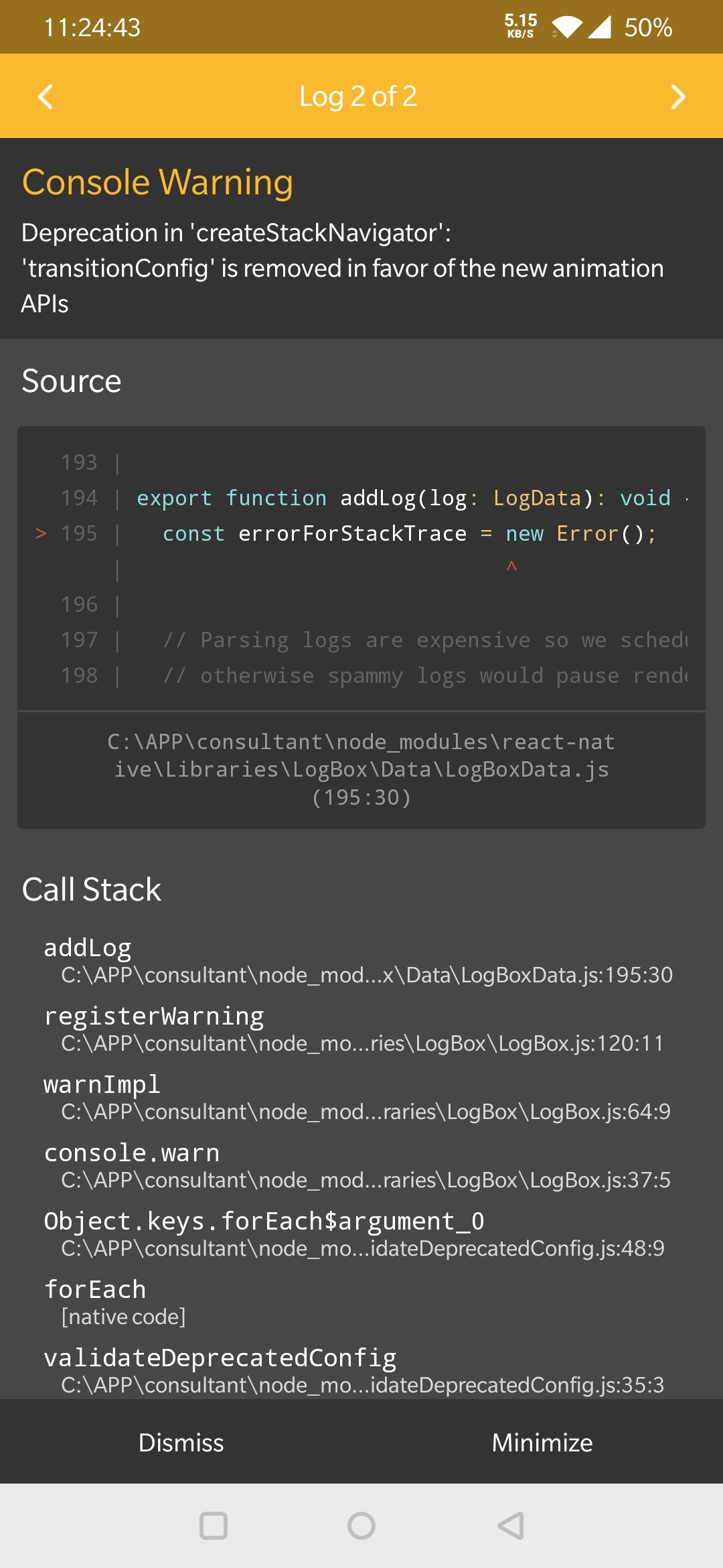 transitionConfig removed from createStackNavigator error