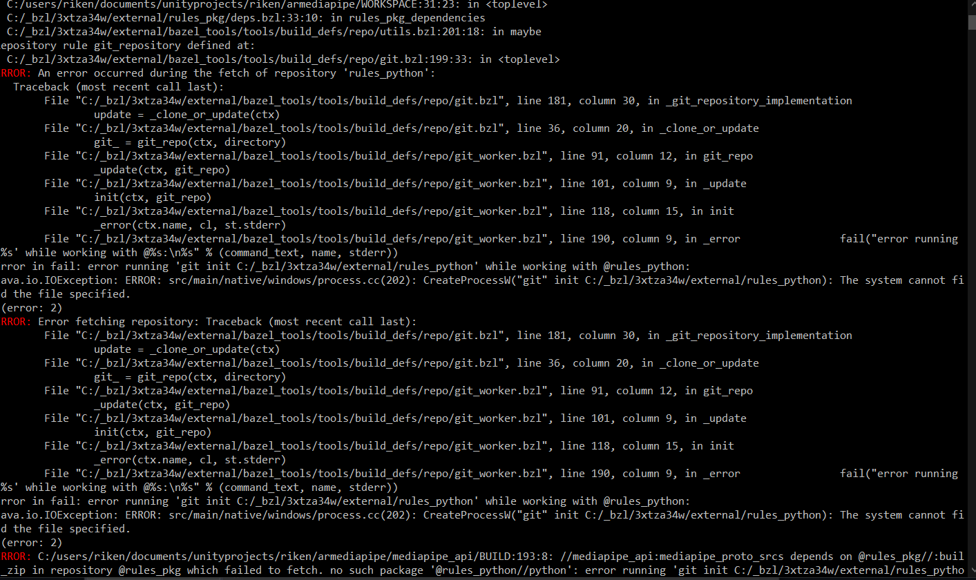 An error occurred during the fetch of repository 'rules_python' java