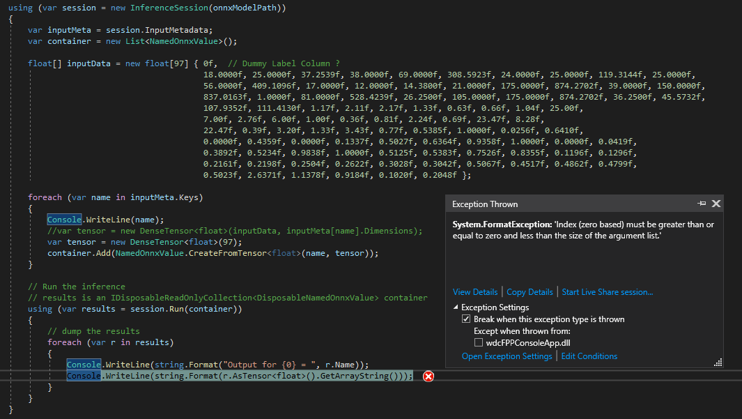 Question C API Inferencing of Tabular Data (1D Tensors) from